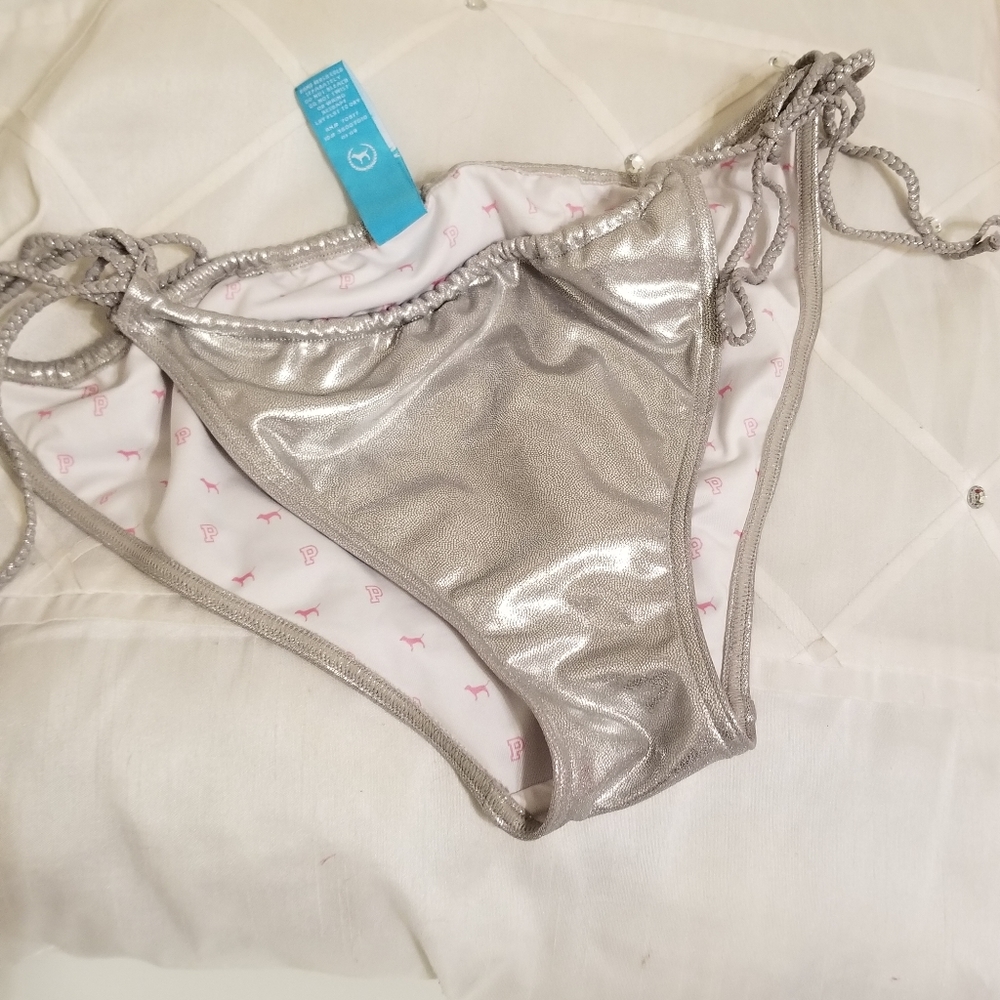 PINK Victoria's Secret Silver Metallic Bikini   bottom New